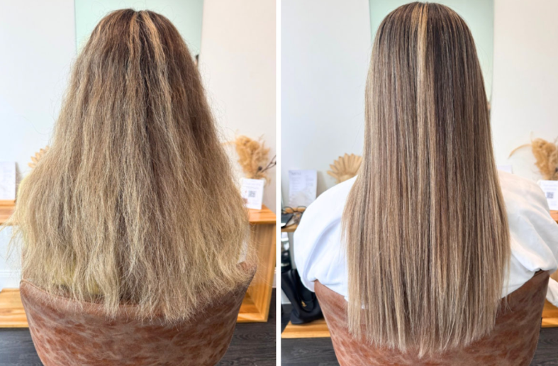 Before and after permanent hair straightening results at The Straightening Salon