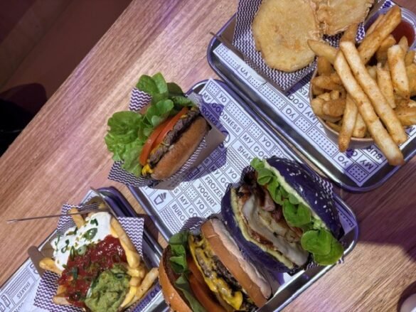 YOMG Angus beef burger with hand-made purple bun
